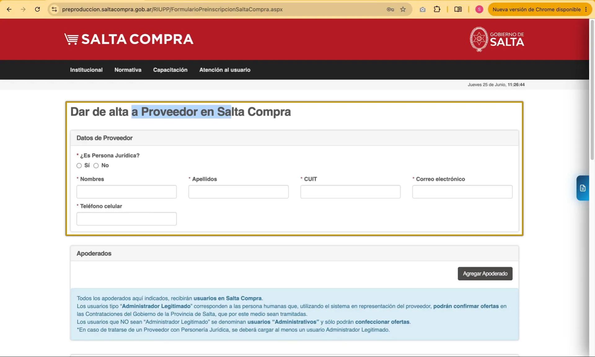 Captura del paso 2: Abrir el formulario de preinscripción