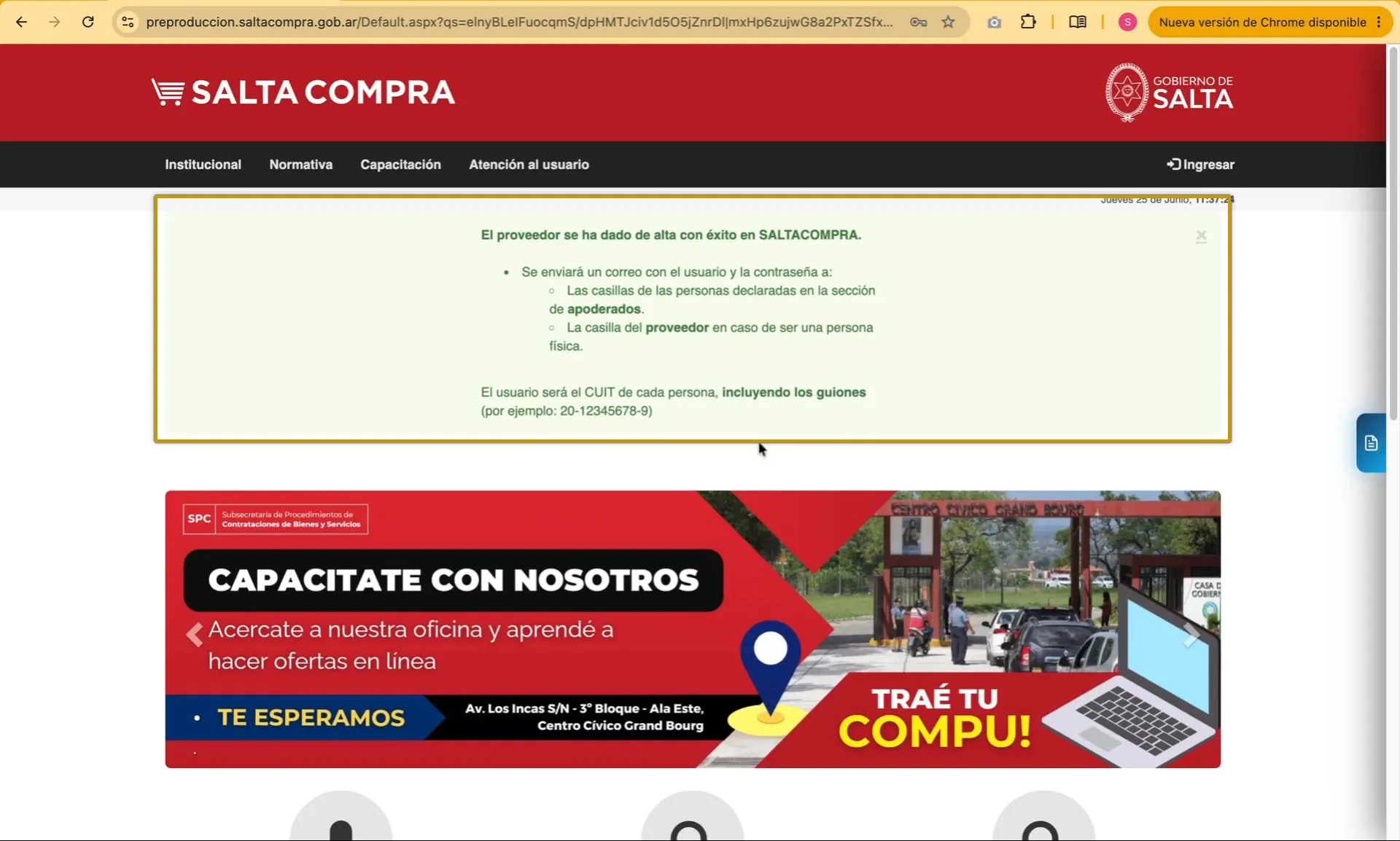 Captura del paso 10: Verificar el alta exitosa y el envío de credenciales