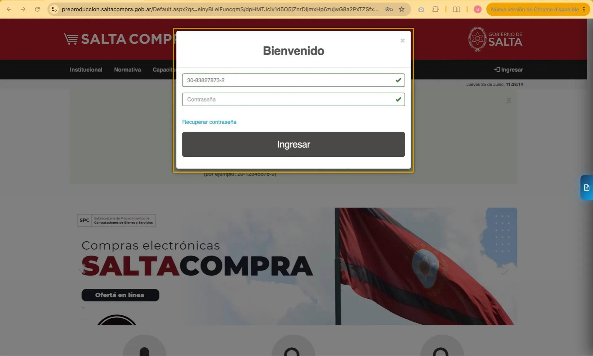 Captura del paso 11: Ingresar al portal con las credenciales recibidas