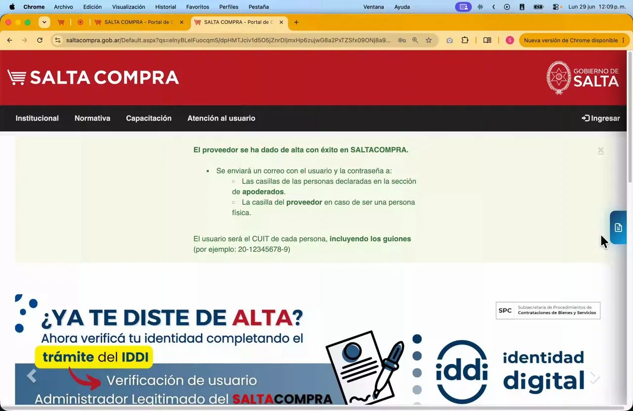 Captura del paso 11: Verificar el alta exitosa y el envío de credenciales