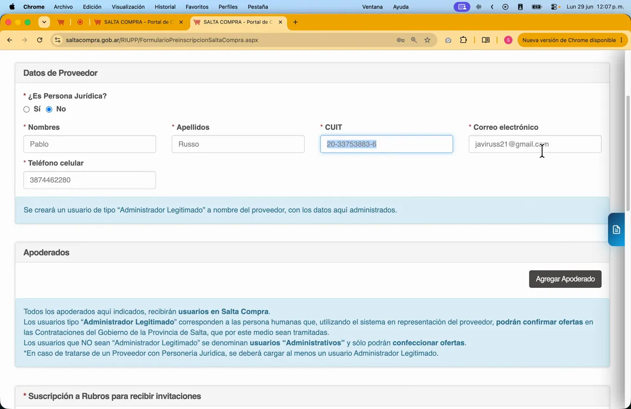 Captura del paso 2: Abrir el formulario de preinscripción