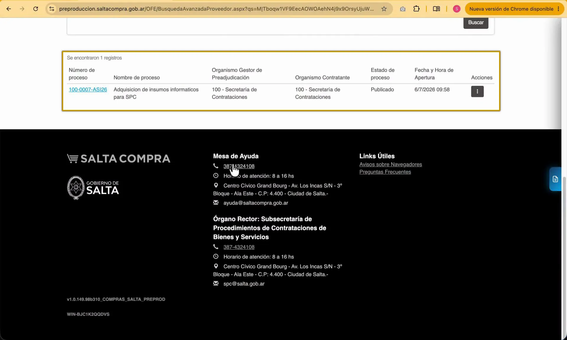 Captura del paso 1: Buscar el proceso publicado