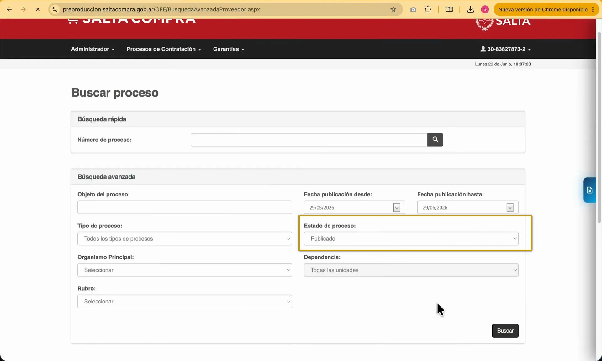 Captura del paso 8: Reencontrar el proceso