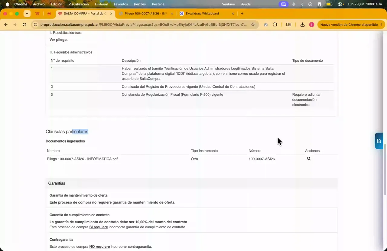 Captura del paso 6: Revisar los requisitos mínimos de participación