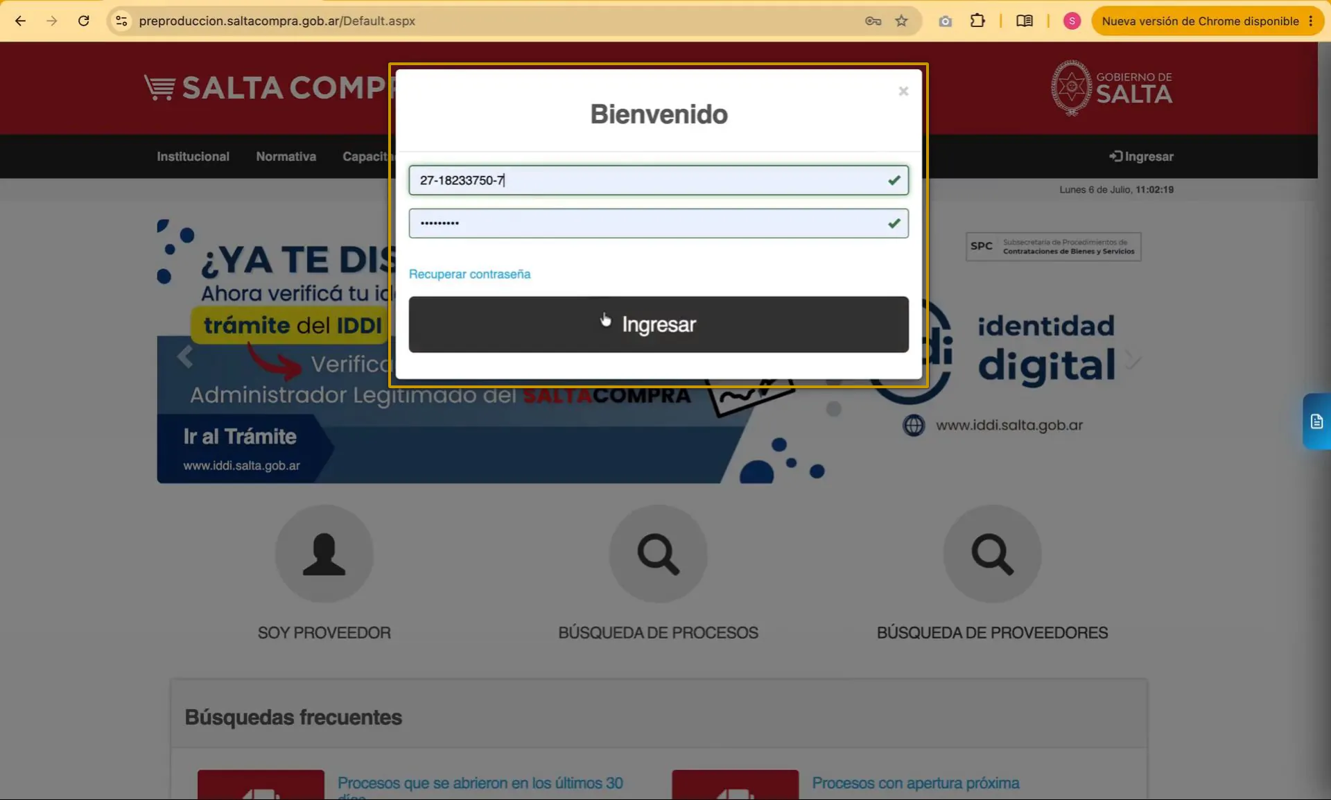 Captura del paso 1: Ingresar al portal