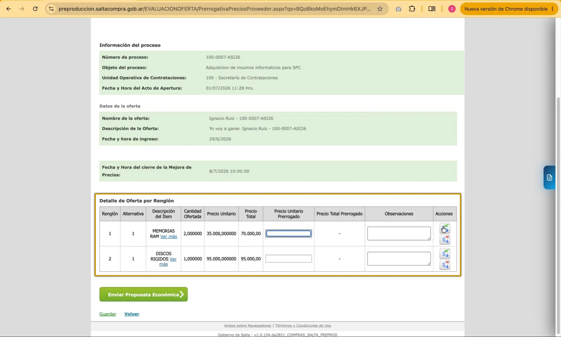 Captura del paso 4: Verificar el pedido de mejora