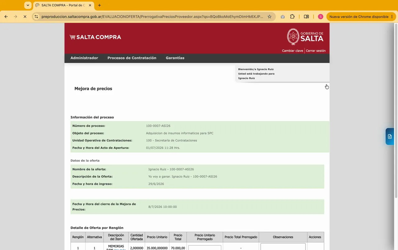 Captura del paso 4: Verificar el pedido de mejora