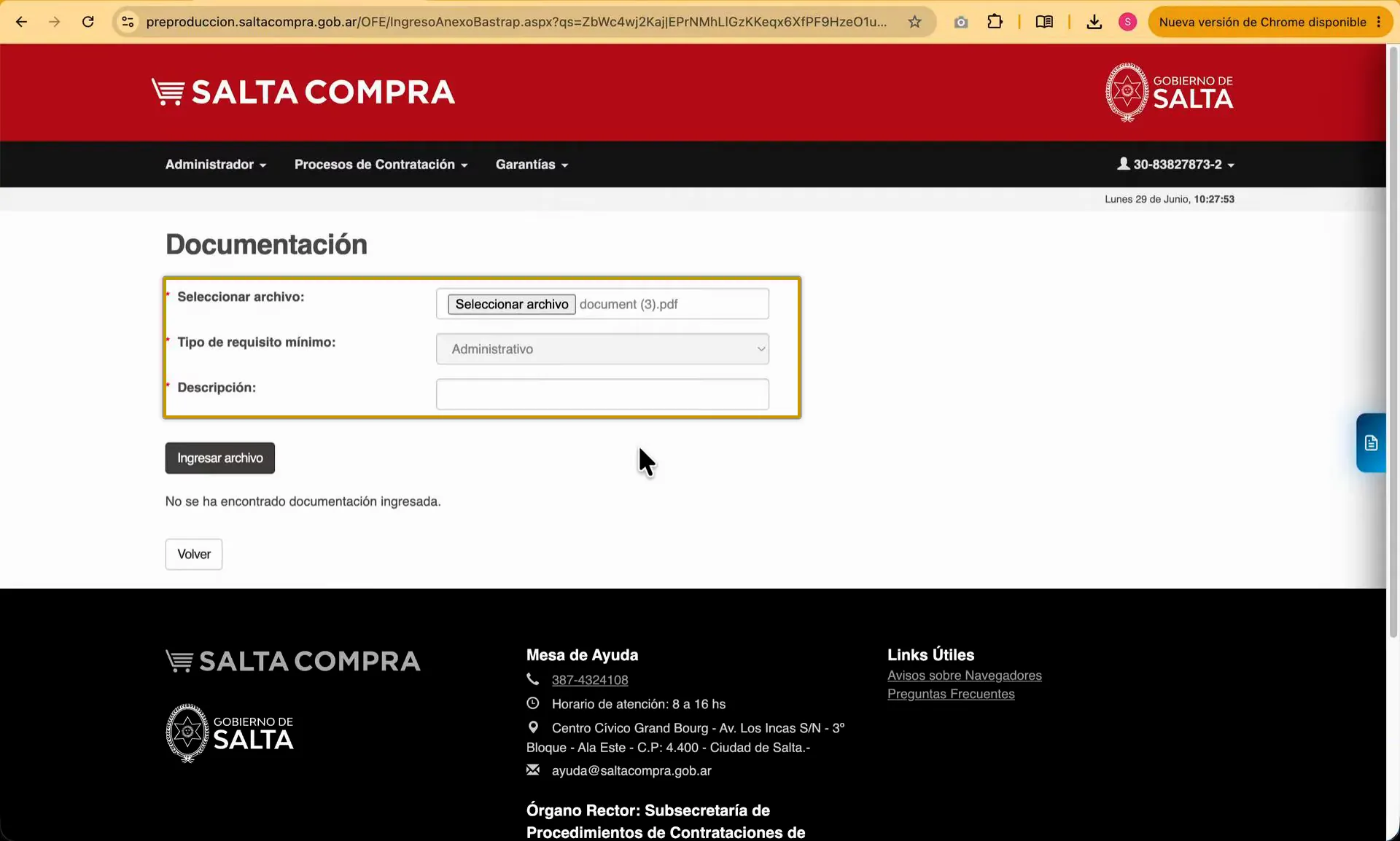 Captura del paso 8: Adjuntar la documentación del requisito