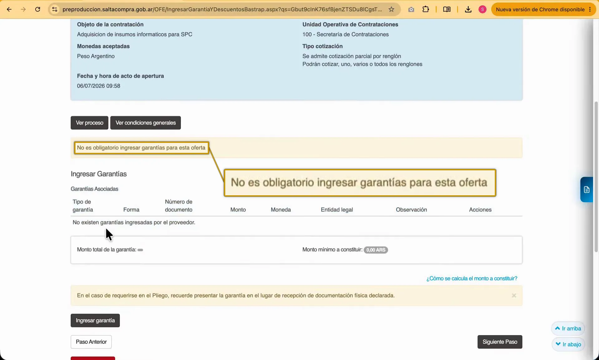Captura del paso 10: Revisar la sección de garantías