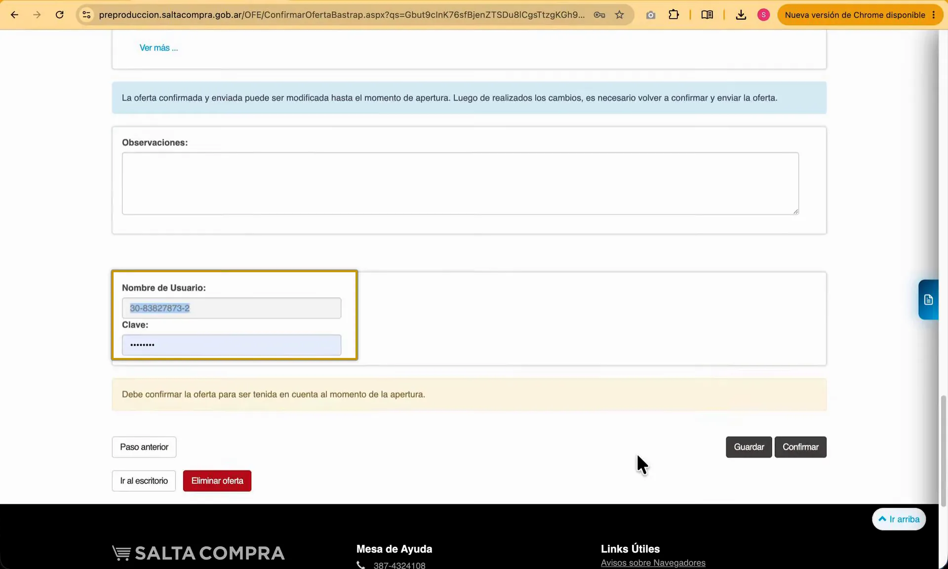Captura del paso 13: Confirmar y enviar la oferta