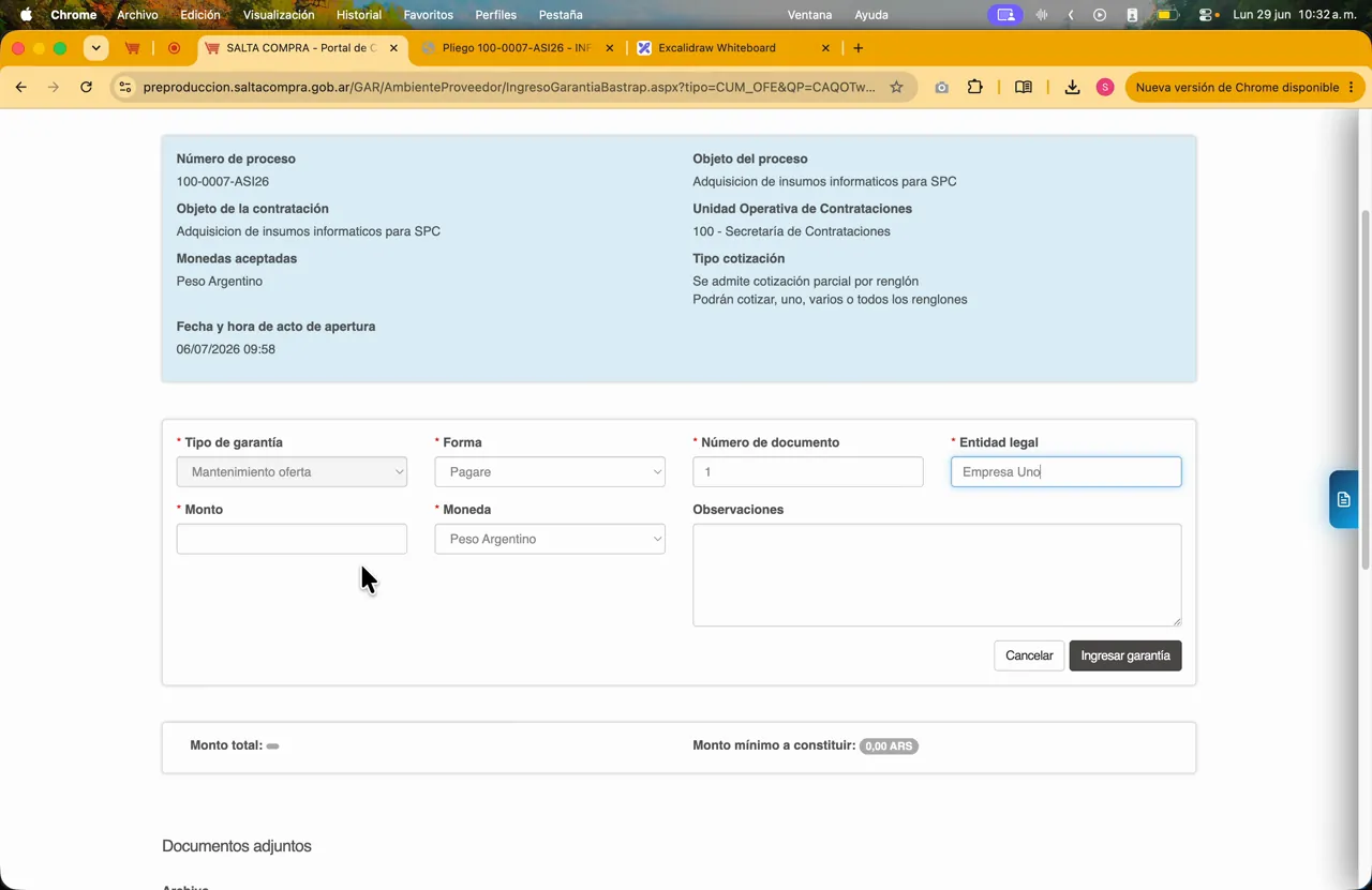 Captura del paso 11: Cargar la garantía de mantenimiento de oferta