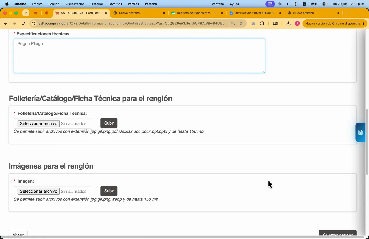 Captura del paso 3: Cotizar un renglón con el formulario de detalle