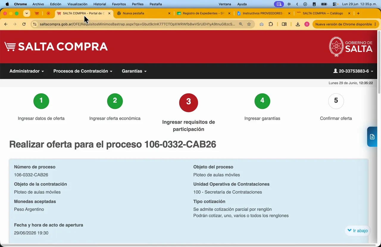 Captura del paso 7: Revisar los requisitos mínimos de participacion