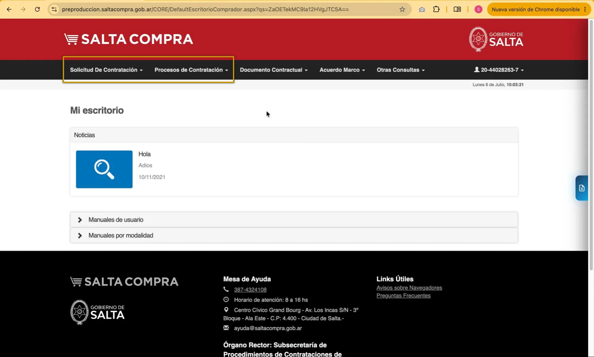 Captura del paso 2: Verificar el escritorio del rol activo