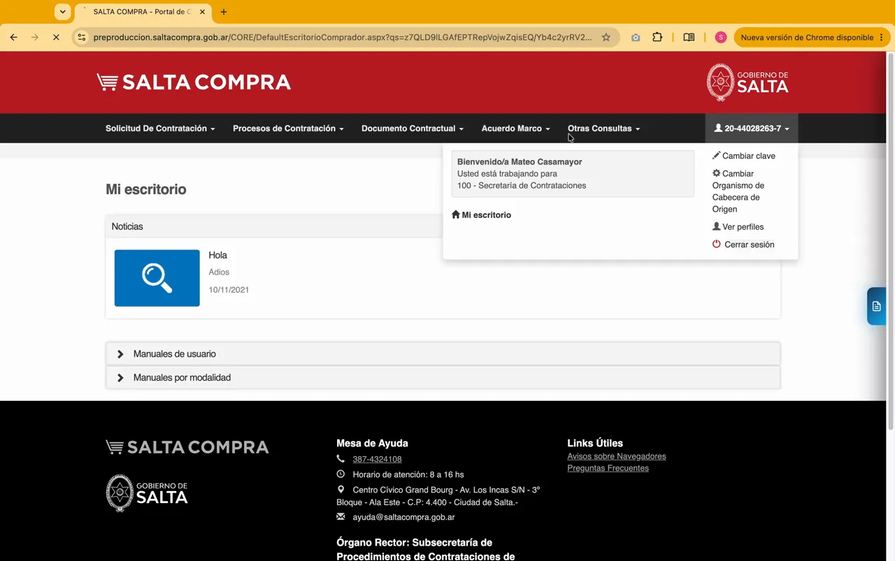 Captura del paso 2: Verificar el escritorio del rol activo